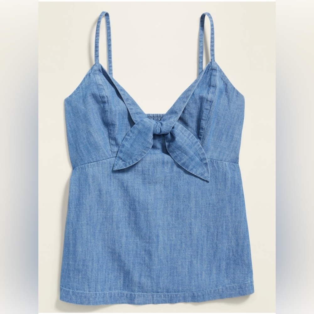 Old Navy Light Blue Denim Tie-Front Tank Top